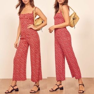 Reformation Della Red Floral Jumpsuit